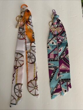 Silk-Style Patterned Key & Card Holder Scarf - Purple/Teal and White/Orange
